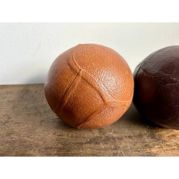 Vintage Leather Wrapped Decorative Spheres, Set of 3 - Picture 4 of 9